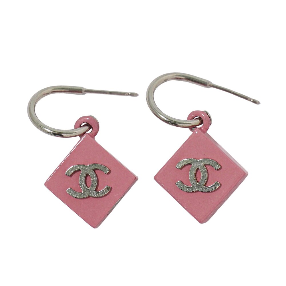 Chanel Vintage CC Square Drop Metal with Enamel and Lace